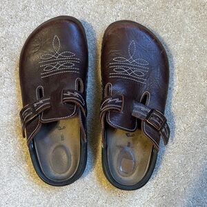 Birkenstock clogs, leather western style